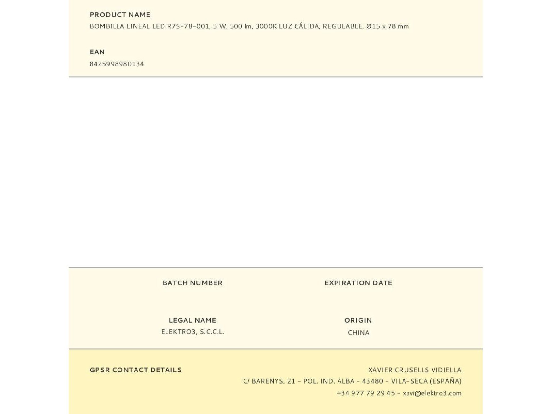 Lâmpada linear led 78 mm, r7s, 5 w, 500 lm, 3000 k, luz quente, regulável, ø15 x 78 mm