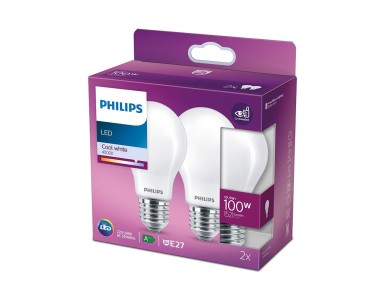 Standard led bulb e27, 10.5 w, 1521 lm, 4000 k, daylight, 2 units
