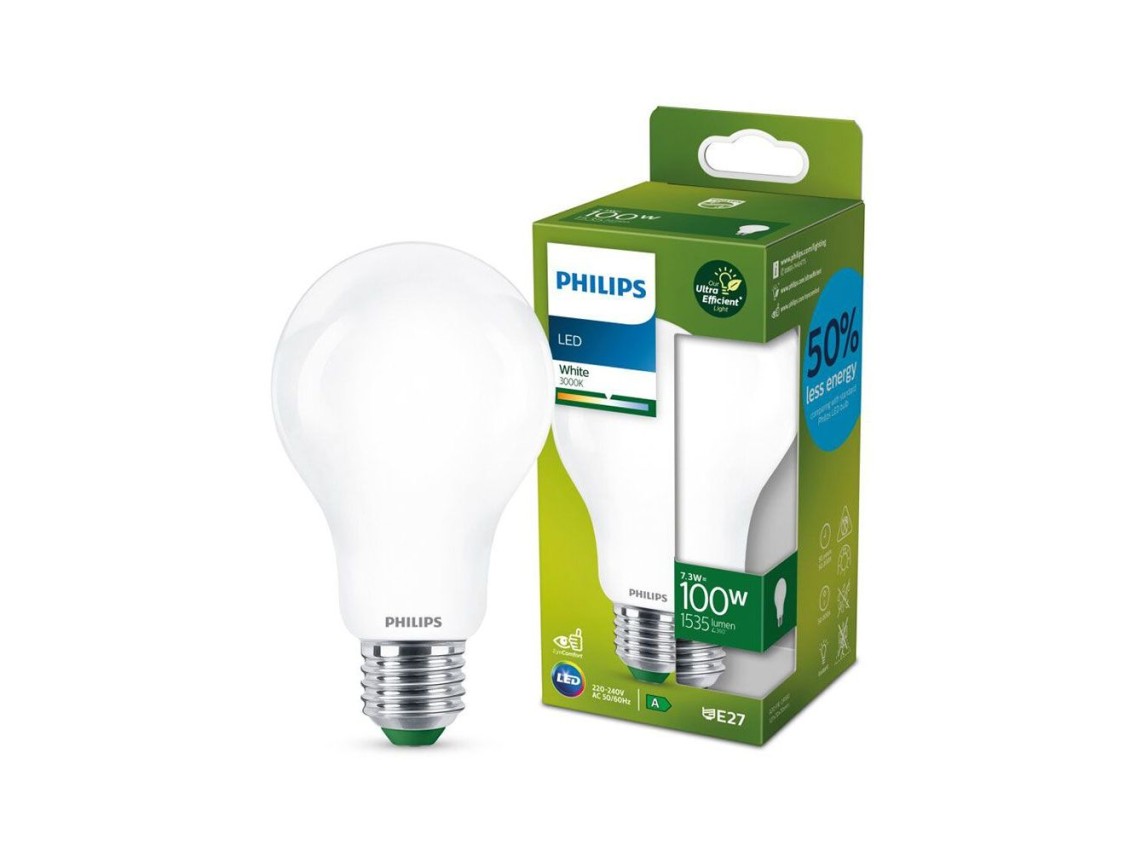 Bombilla ultra efficient led classic e27 7,3 w 1535 im 3000 k, ø7 x 12,7 cm