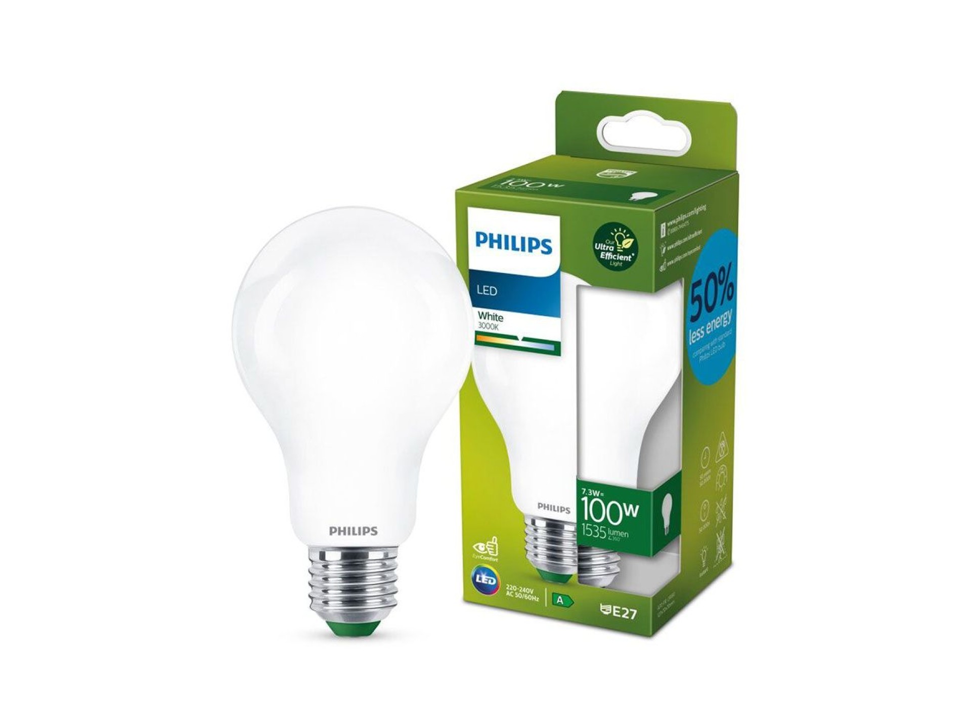 Bombilla ultra efficient led classic e27 7,3 w 1535 im 3000 k, ø7 x 12,7 cm