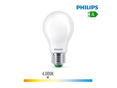 Ultra efficient led classic 4w 840im e27 4000k, �6x10,4 cm, bulb daylight. philips