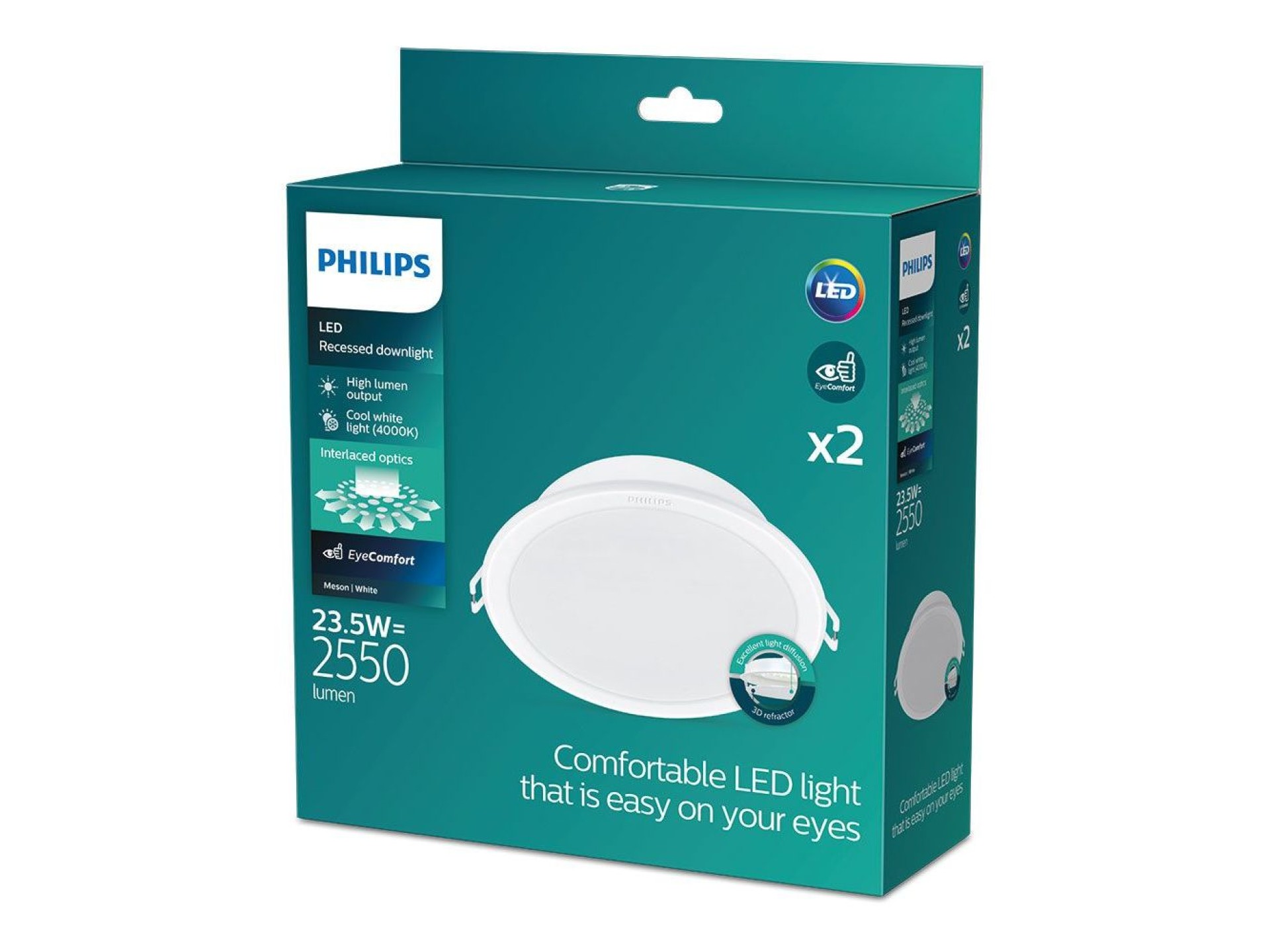 Pack 2un meson downlight branco, ø215mm, 23,5w 4000k 2550im. philips