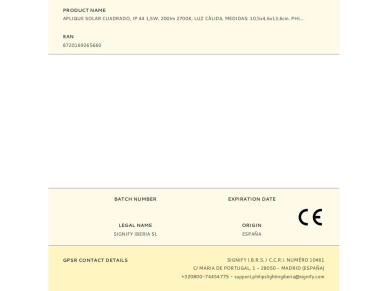 Square solar wall lamp, ip 44 1.5w, 200im 2700k, warm light, measurements: 10.5x4.6x13.6cm. philips