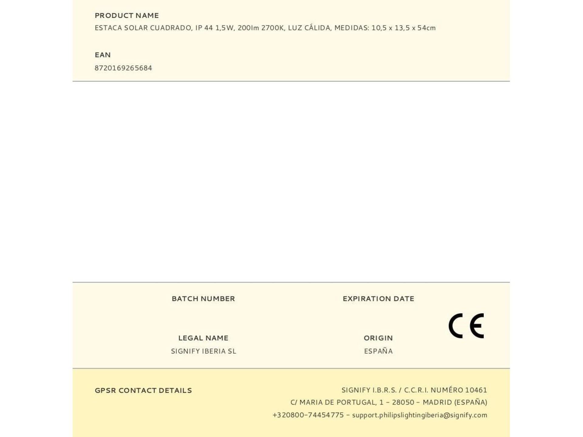 Pedestal solar quadrado, ip 44 1,5w, 200im 2700k, luz quente, medidas: 10,5x13,5x54cm. philips