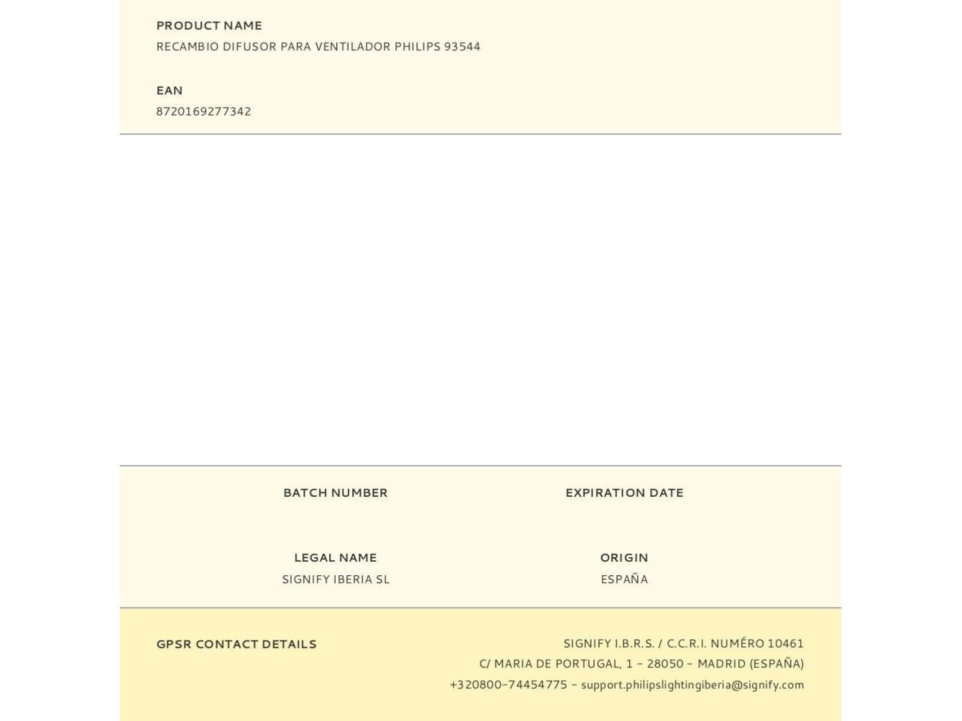 Recambio difusor para ventilador philips 93544