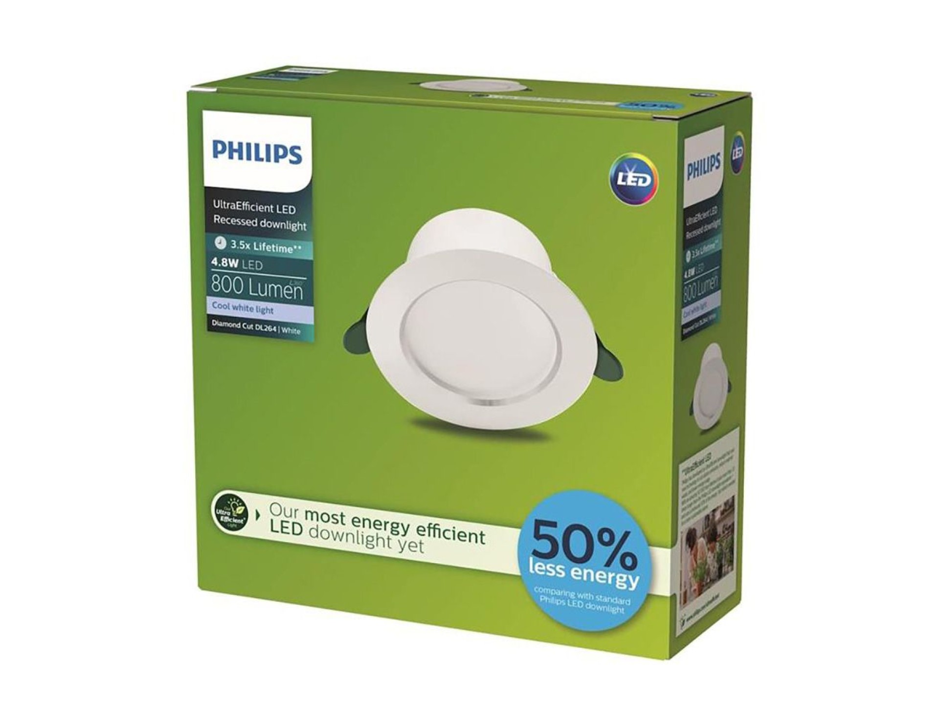 Diamond cut ultra efficient downlight, ø14,5x4,95cm, 4.8w 4000k 800im. philips