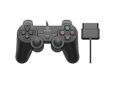 Techancy PS2 Wired USB Game Controller, TX1702, with Dual Joysticks and Vibration Feedback, Black