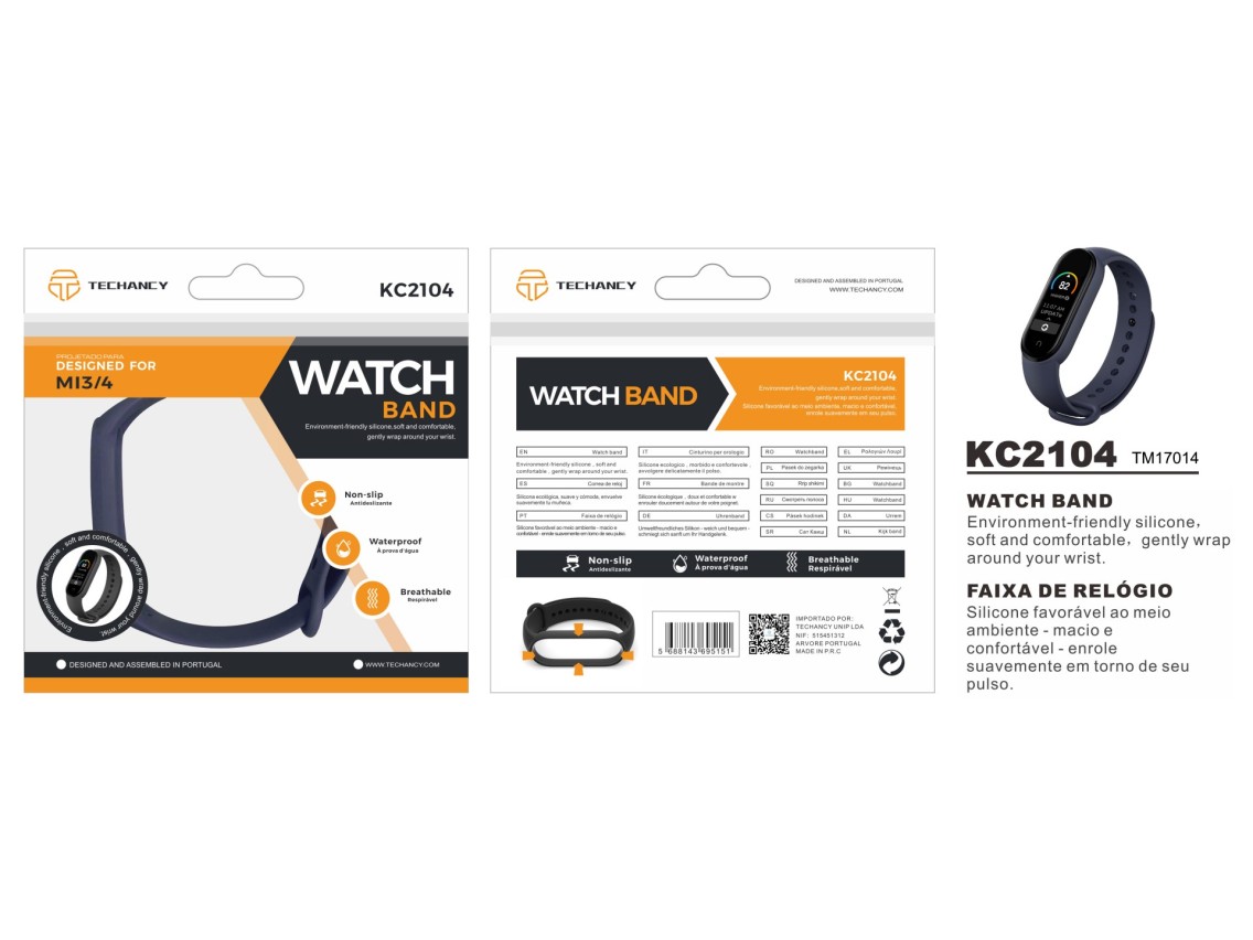 Pulsera de silicona azul Techancy KC2104, compatible con Mi3/4 Smart Band, hecha de silicona, suave