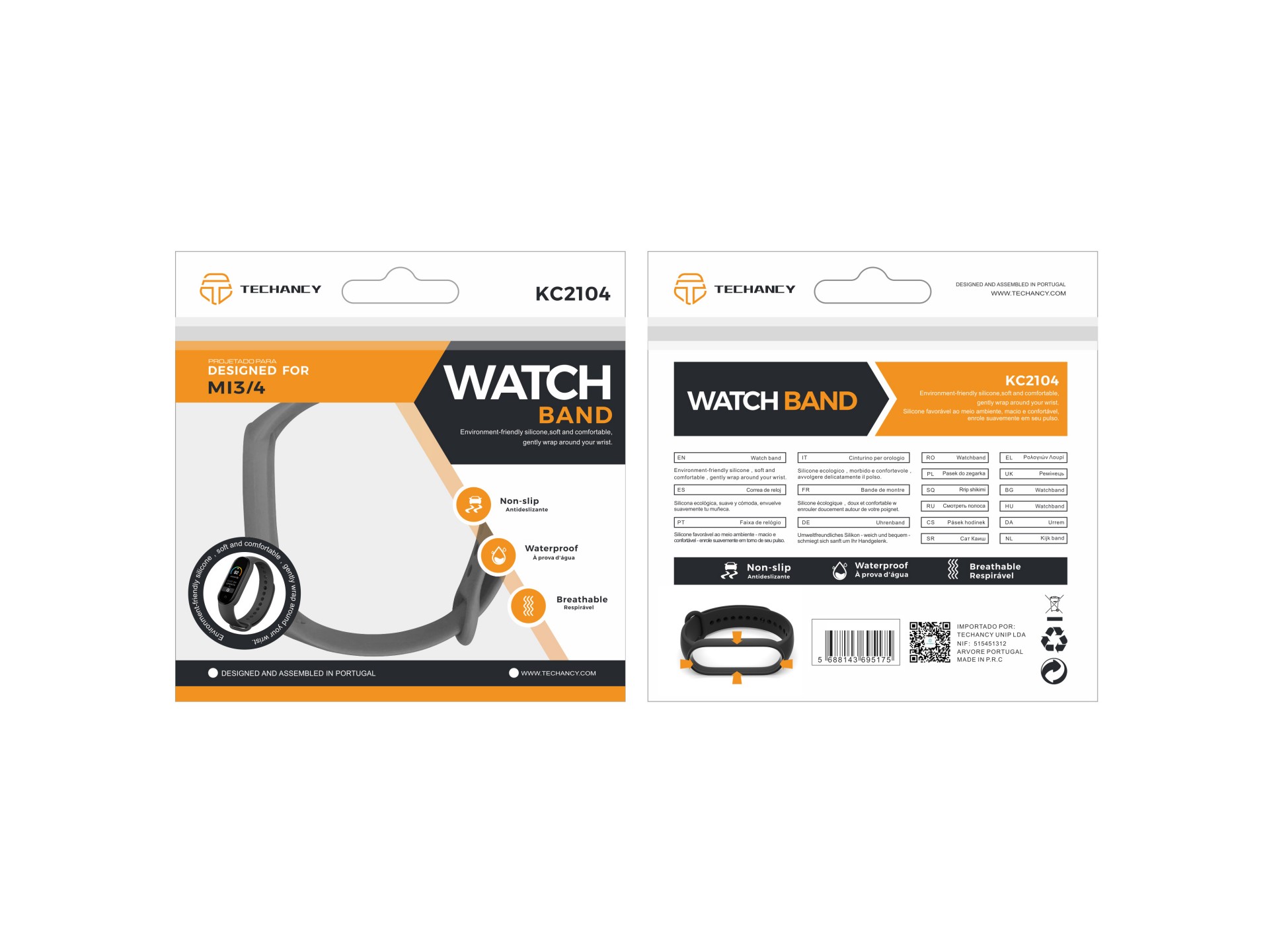 Techancy Gray Silicone Bracelet KC2104, Compatible with Mi3/4 Smart Band, Made of Silicone, Soft and