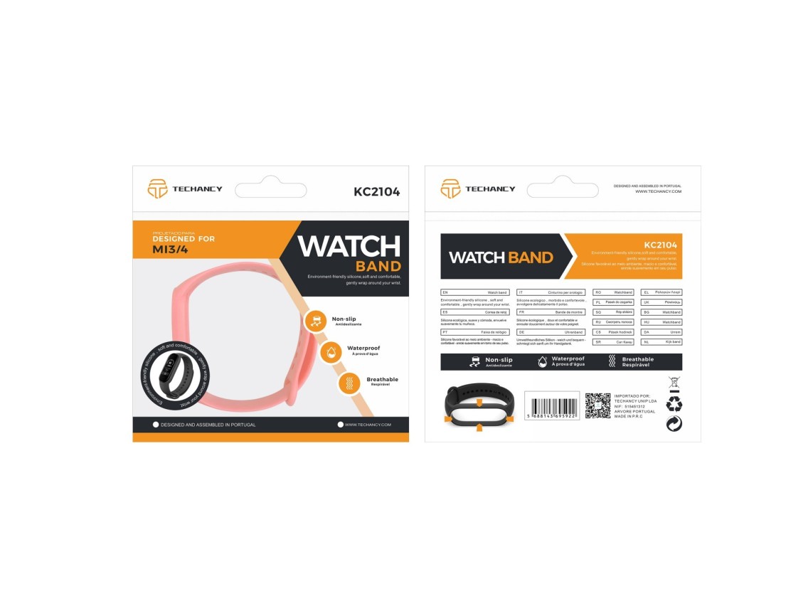 Techancy Pulseira Para Relógio Desportivo Rosa + Branco KC2104, Compatível Com A Mi3/4 Smart Band, M