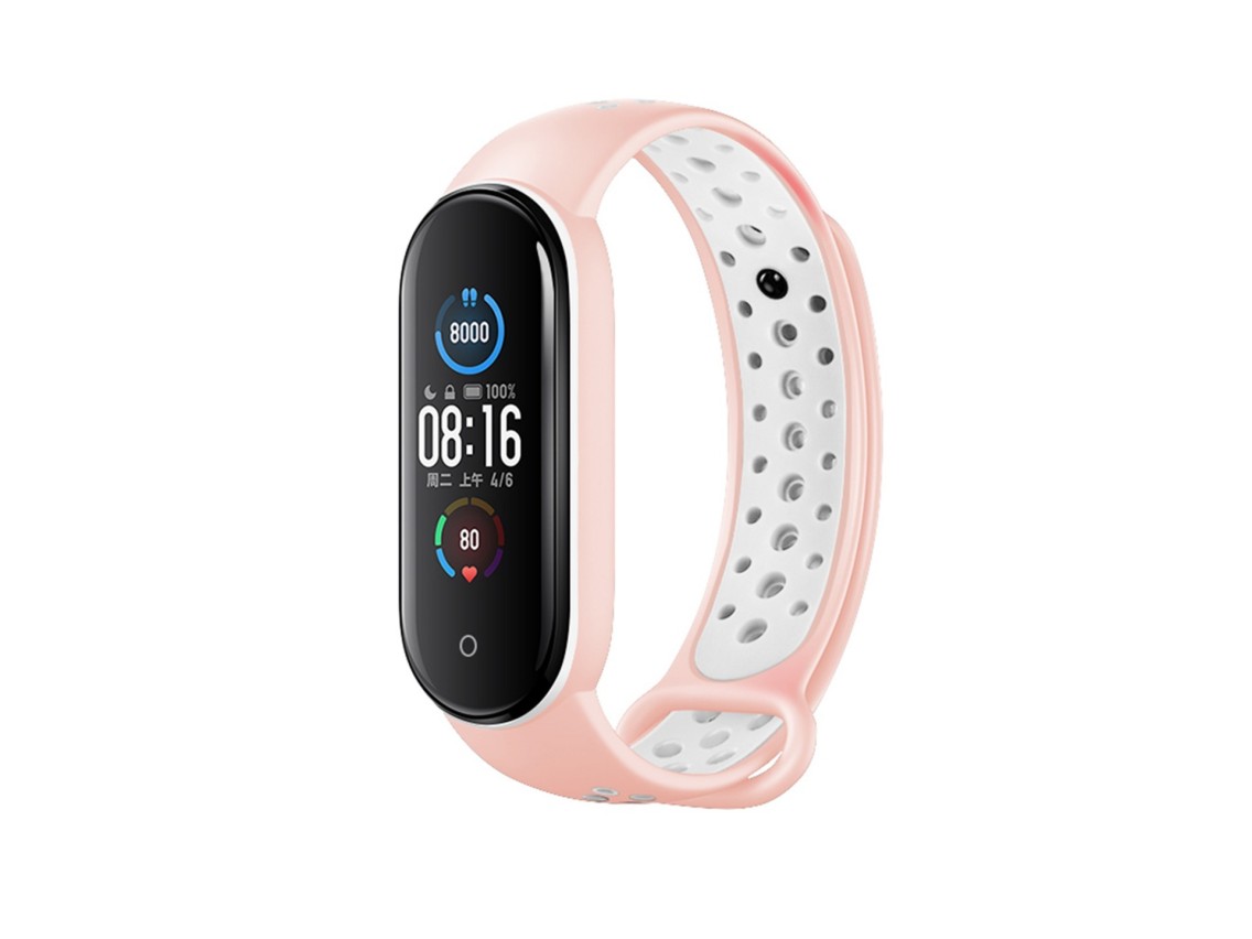 Techancy Pulseira Para Relógio Desportivo Rosa + Branco KC2104, Compatível Com A Mi3/4 Smart Band, M