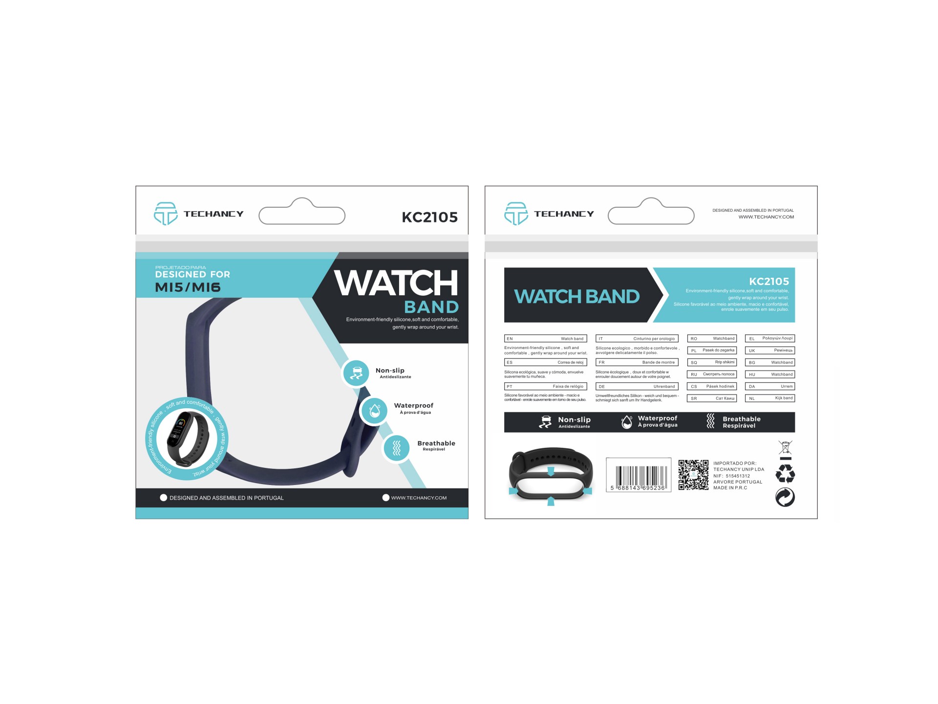 Techancy Pulseira De Silicone Azul KC2105, Compatível Com A Mi5/6 Smart Band, Material De Silicone,