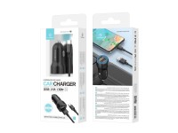Techancy Carregador de Carro 2USB 2.4A com Cabo Type-C/1M TC6422 Preto , Carregamento R�pido, Prote�