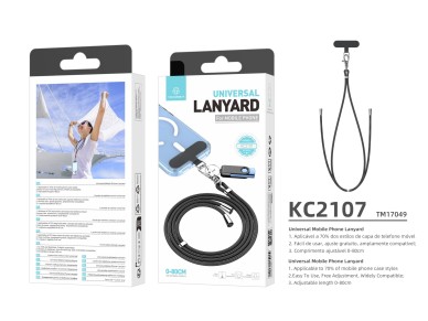 Techancy Universal Black Mobile Phone Cord KC2107, Adjustable Length 0-80 cm, Used with Mobile Phone