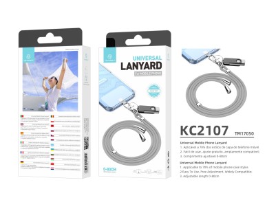 Techancy Universal Mobile Phone Cord, Grey KC2107, Adjustable Length 0-80 cm, Used with Mobile Phone Techancy Universal Mobile Phone Cord, Grey KC2107, Adjustable Length 0-80 cm, Used with Mobile Phone