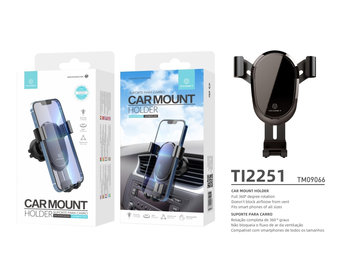 Techancy TI2251 Car Phone Holder, for 7.2� Phones, Firm Gravity Support, Metal.