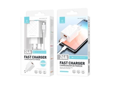 Cargador USB blanco Techancy 2,4 A TA2761, kit de cable USB TIPO C, 1 m 2,4 A, chip inteligente inco
