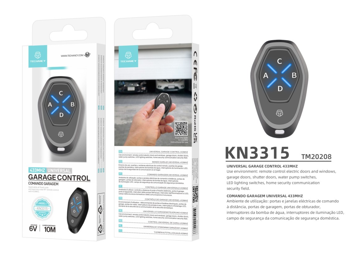 Techancy Universal Remote Control KN3315 433mhz, For Windows, Doors, Garage Doors, Etc. Easy to Use.