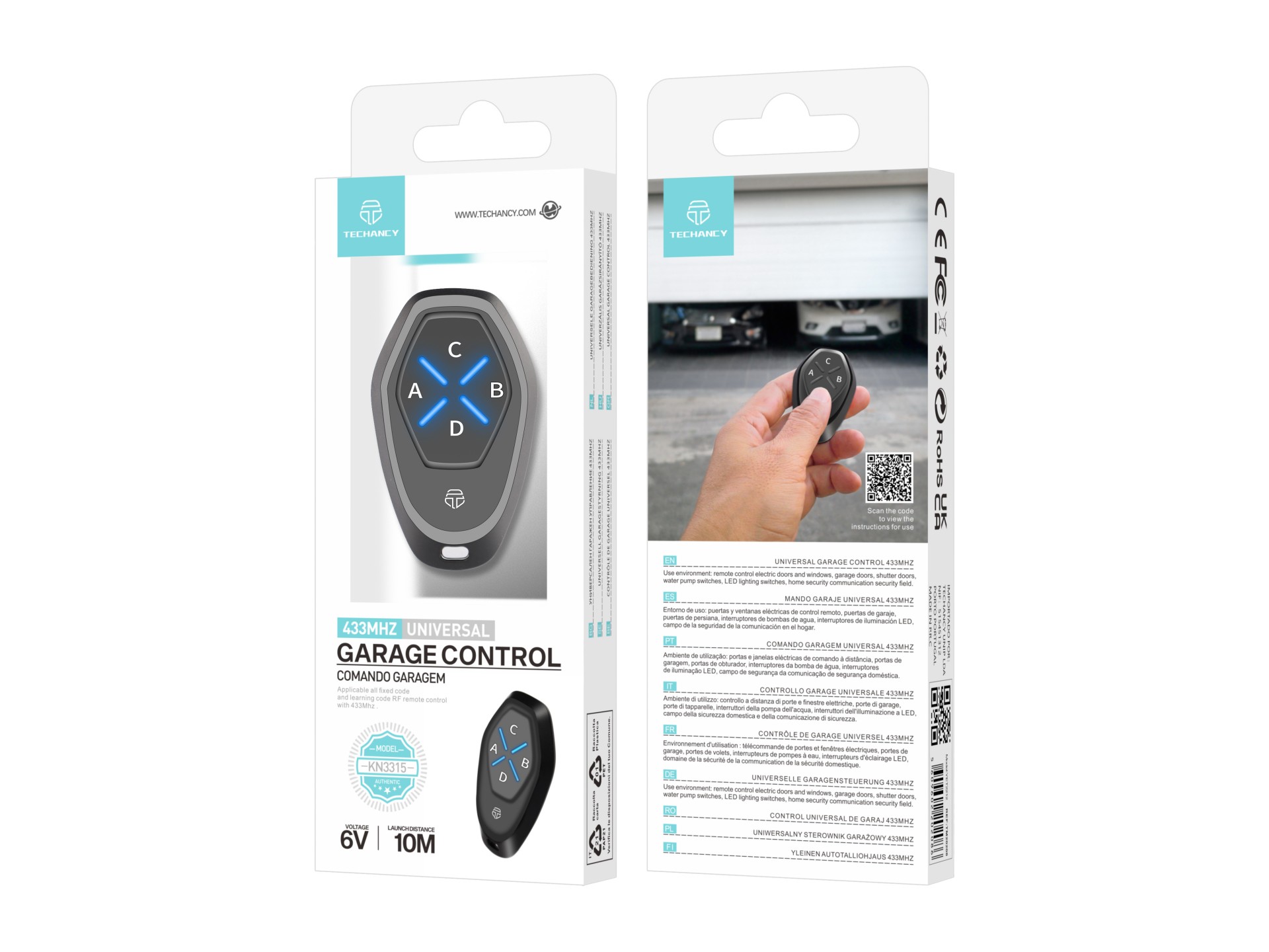 Techancy Universal Remote Control KN3315 433mhz, For Windows, Doors, Garage Doors, Etc. Easy to Use.