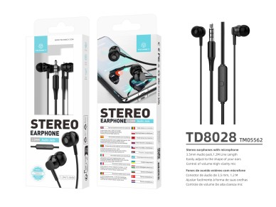 Techancy White In-Ear Headphones 1.2M TD8028, with Microphone Volume Control, 3.5mm Connector Techancy White In-Ear Headphones 1.2M TD8028, with Microphone Volume Control, 3.5mm Connector