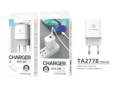 Techancy Carregador Branco De 20 W  TA2801, Suporta Pd E Qc3.0, Carregamento R�pido Pd, Compat�vel C