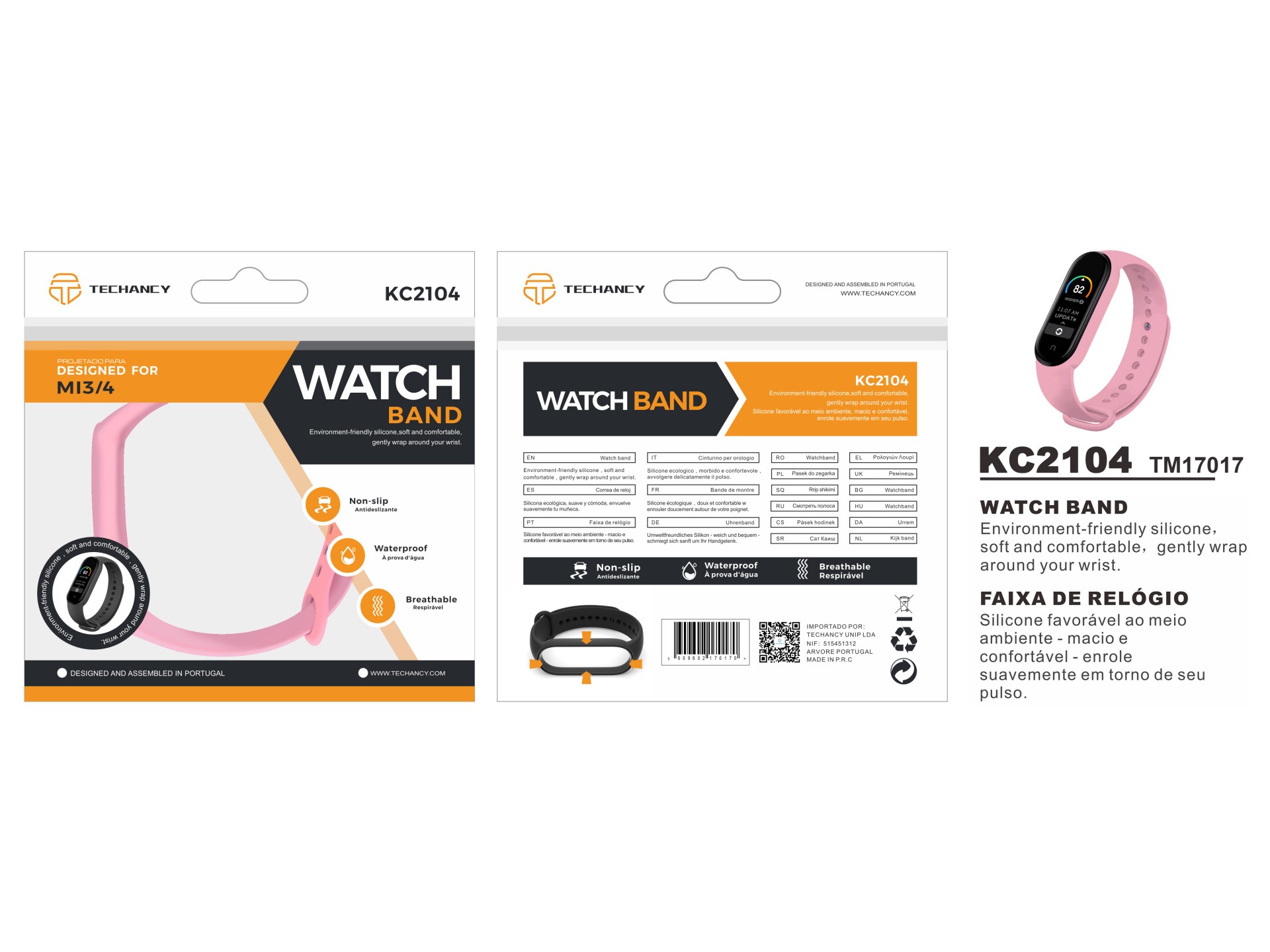 Techancy Pink Silicone Wristband KC2104, Compatible with Mi3/4 Smart Band, Made of Silicone, Soft an