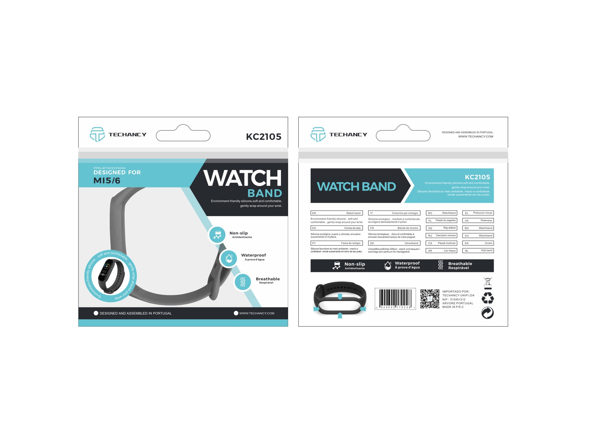 Techancy Gray Silicone Bracelet KC2105, Compatible with Mi5/6 Smart Band, Made of Silicone, Soft and