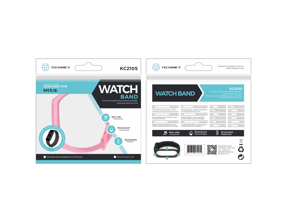Techancy Pulseira De Silicone Rosa KC2105, Compatível Com A Mi5/6 Smart Band, Material De Silicone,