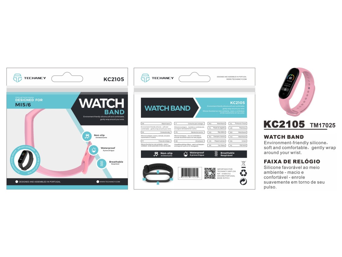 Techancy Pulseira De Silicone Rosa KC2105, Compatível Com A Mi5/6 Smart Band, Material De Silicone,