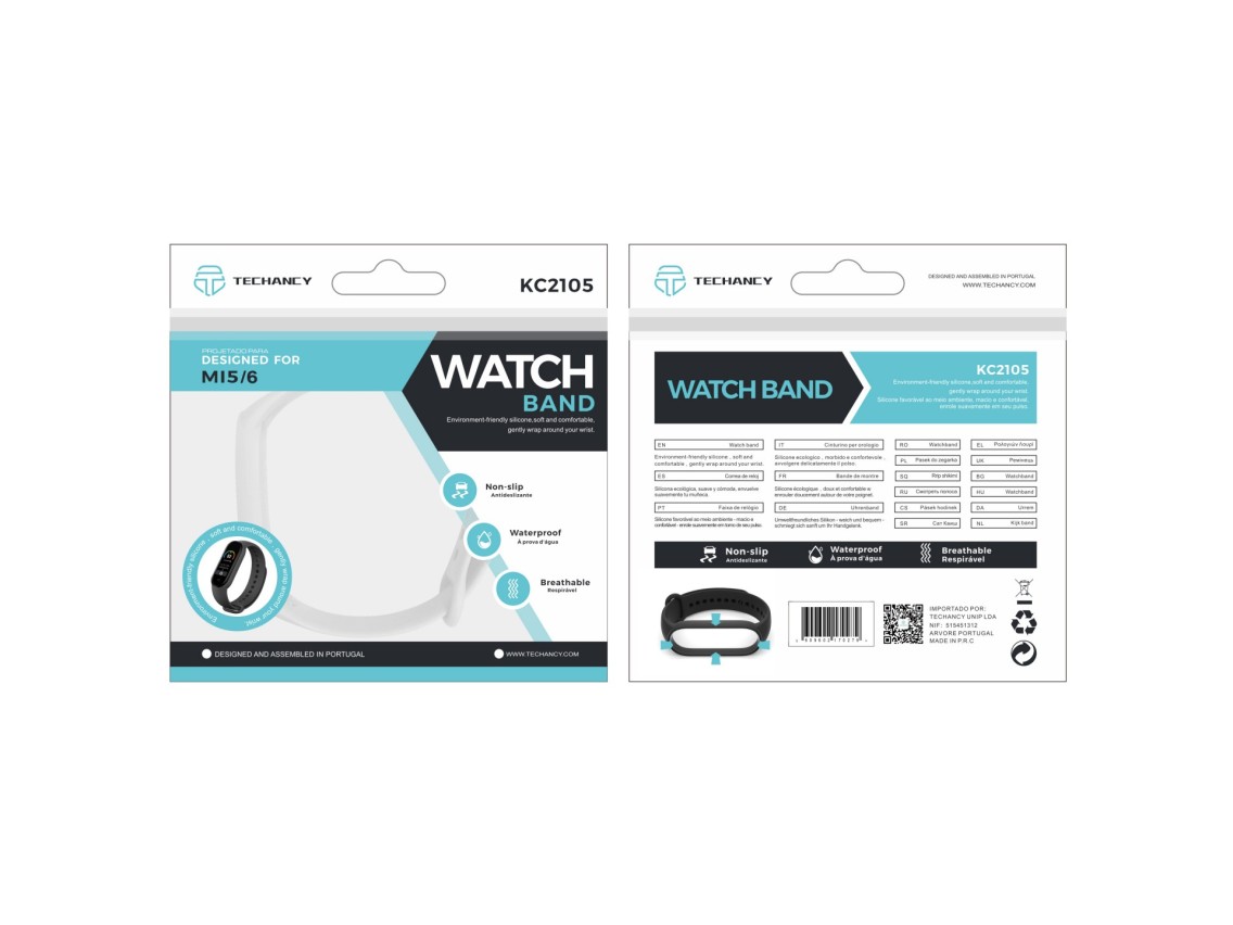 Techancy Pulseira De Silicone Branca KC2105, Compatível Com A Mi5/6 Smart Band, Material De Silicone