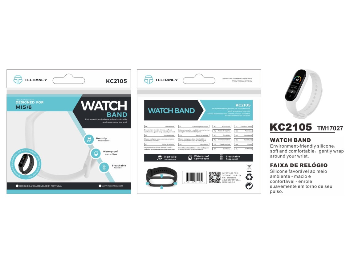 Techancy Pulseira De Silicone Branca KC2105, Compatível Com A Mi5/6 Smart Band, Material De Silicone
