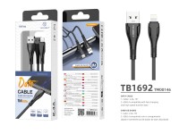 Techancy Braided USB Data Cable - IP8/X/11-14 Black TB1694, 2.4A Charging, Data Transfer Compatible