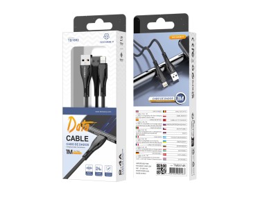 Techancy Braided USB Data Cable - IP8/X/11-14 Black TB1694, 2.4A Charging, Data Transfer Compatible