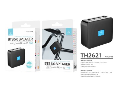Techancy Mini Bluetooth Audio Black TH2621 with Built-in Battery Supports Wireless 5.0/TF/U Disk/Aux