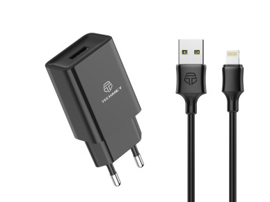 Cargador de m�vil Techancy TA2787, color negro, con salida USB de 5 V-2,4 A, cable USB de carga (IP,