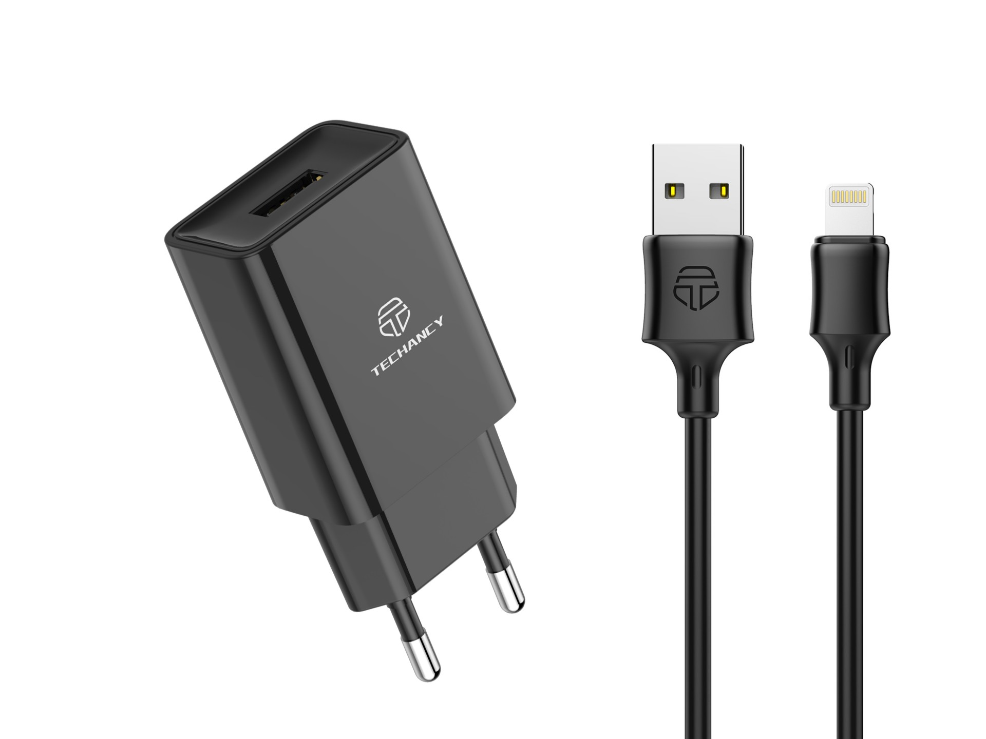 Techancy Black Mobile Phone Charger TA2787, USB Output 5V-2.4A Charging, USB Cable Charger Set - IP