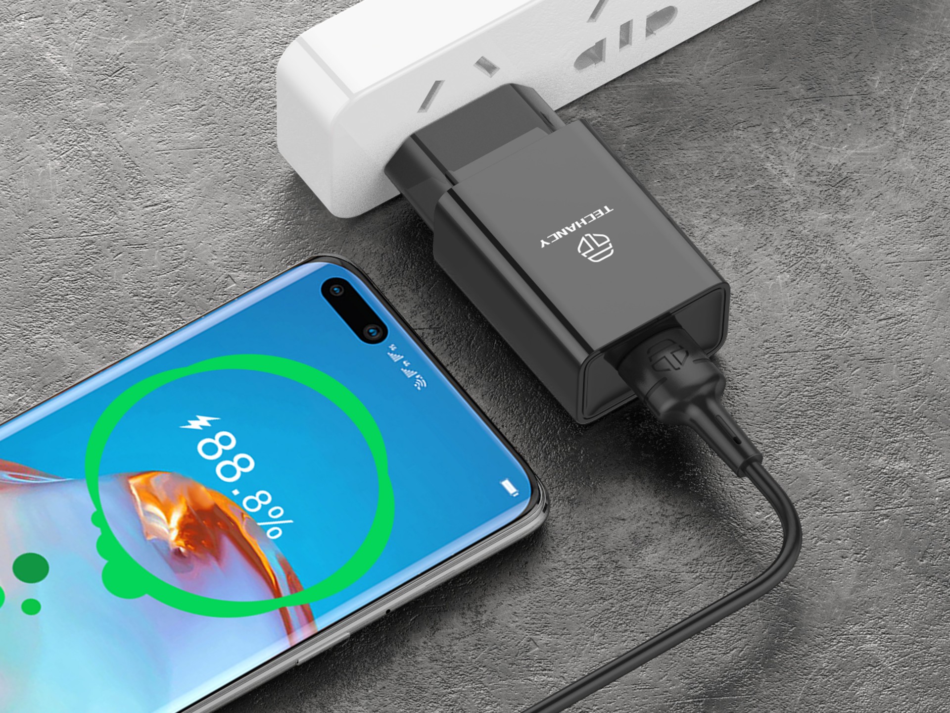 Techancy Carregador De Telemóvel Preto TA2788, Saída Usb 5v-2.4a Carregamento, Conjunto De Carregad