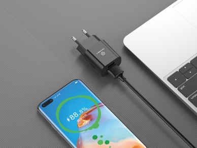 Cargador de pared Techancy TA279 de 2 USB, color negro, 1,5 V, 2,4 A, cable USB tipo C de 1 m, compa