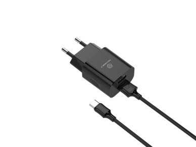 Cargador de pared Techancy TA279 de 2 USB, color negro, 1,5 V, 2,4 A, cable USB tipo C de 1 m, compa