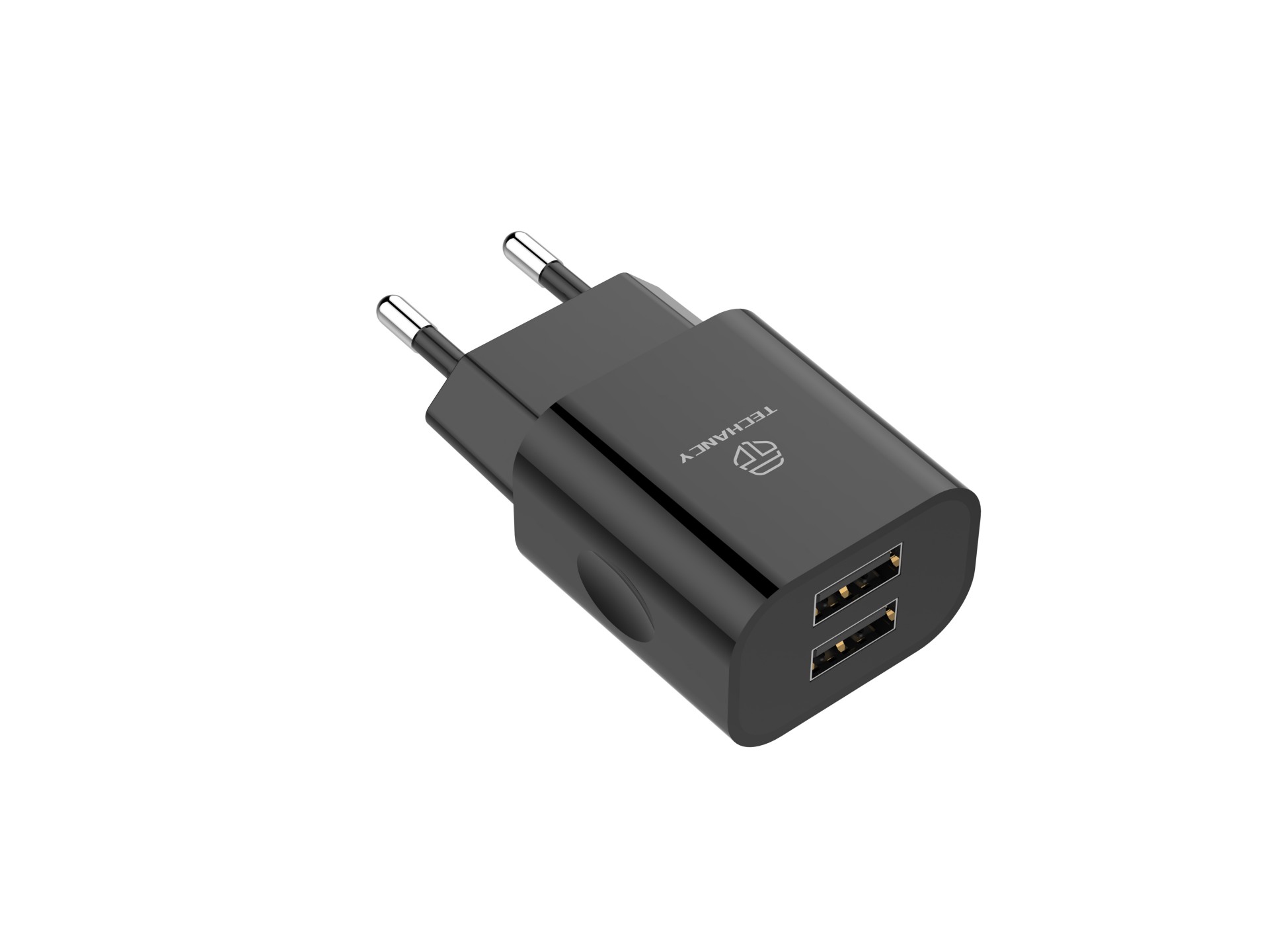 Techancy 2-USB Black Wall Charger TA2791.5V-2.4A Charging, 1m USB-Type-C Cable Set, Supports USB-C M