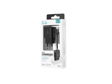 Cargador de pared Techancy TA279 de 2 USB, color negro, 1,5 V, 2,4 A, cable USB tipo C de 1 m, compa