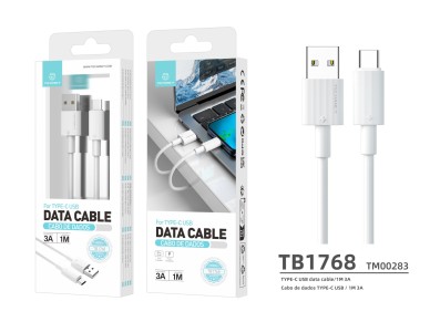 Techancy Cabo De Dados Usb Tipo C Branco TB1768, Comprimento 1m Suporta Corrente 3A E Transfer�ncia 