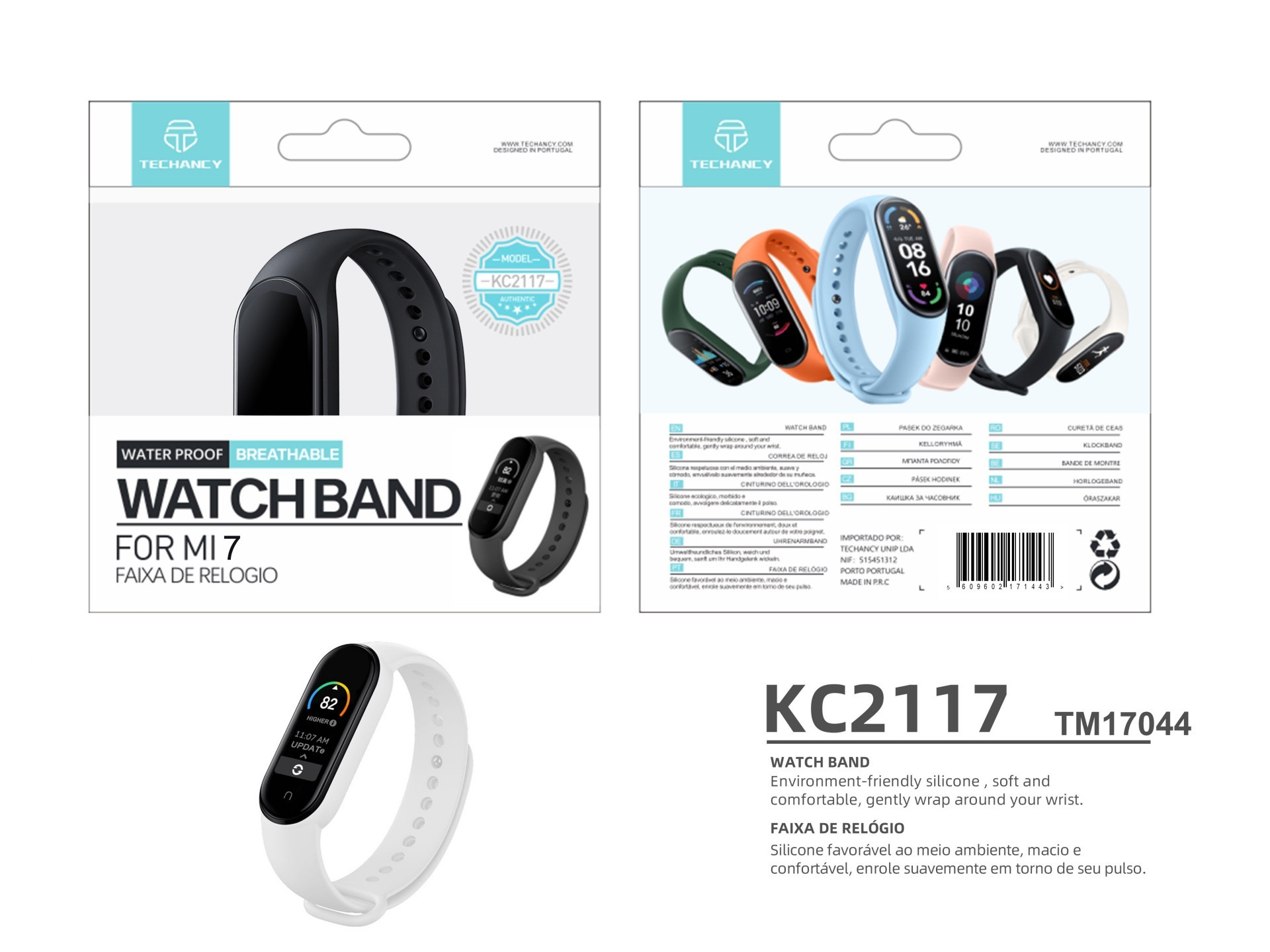 Techancy White Silicone Wristband KC2107, Compatible with Mi7 Smart Band, Made of Silicone, Soft and