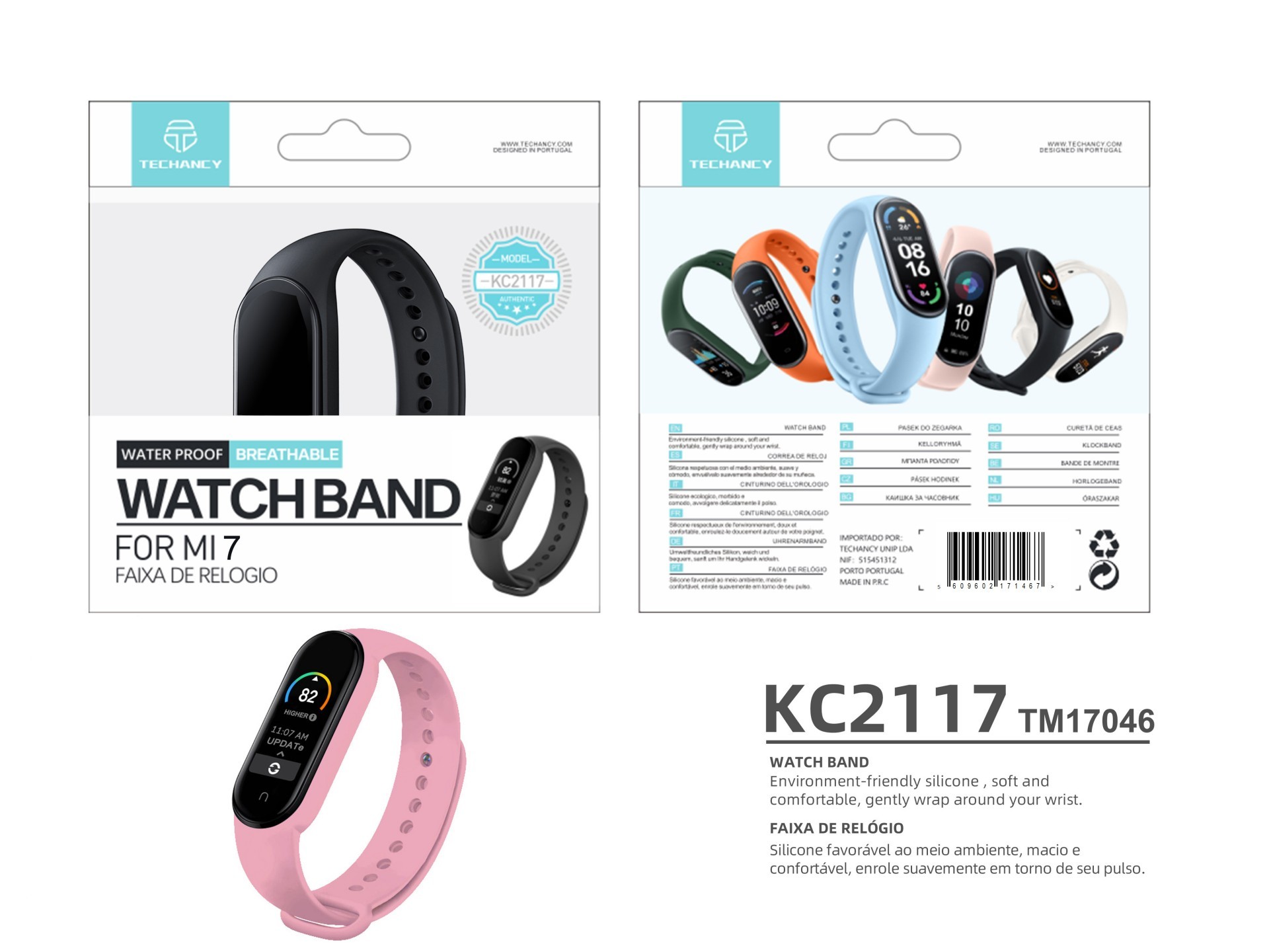 Techancy Pink Silicone Wristband KC2107, Compatible with Mi7 Smart Band, Made of Silicone, Soft and