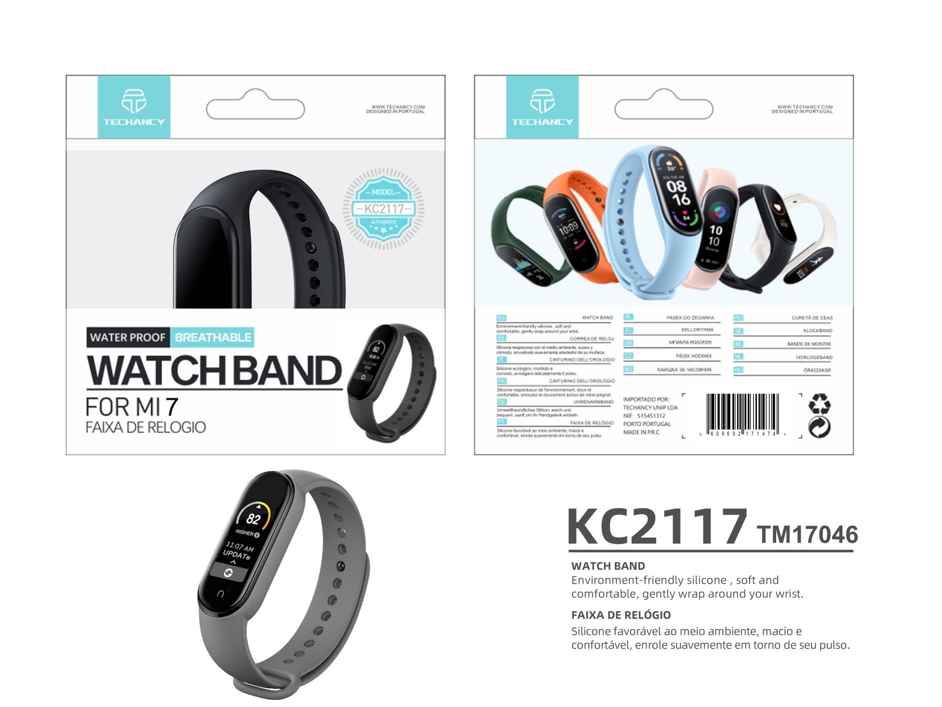 Techancy Gray Silicone Wristband KC2107, Compatible with Mi7 Smart Band, Made of Silicone, Soft and