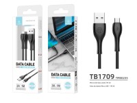 Techancy 3A Fast Data Cable TB1709, USB-Micro Connector, 1 Meter Length for Data Transfer, Black Techancy 3A Fast Data Cable TB1709, USB-Micro Connector, 1 Meter Length for Data Transfer, Black