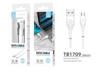 Techancy 3A Fast Data Cable TB1709, USB-Micro Connector, 1 Meter Length for Data Transfer, White Techancy 3A Fast Data Cable TB1709, USB-Micro Connector, 1 Meter Length for Data Transfer, White