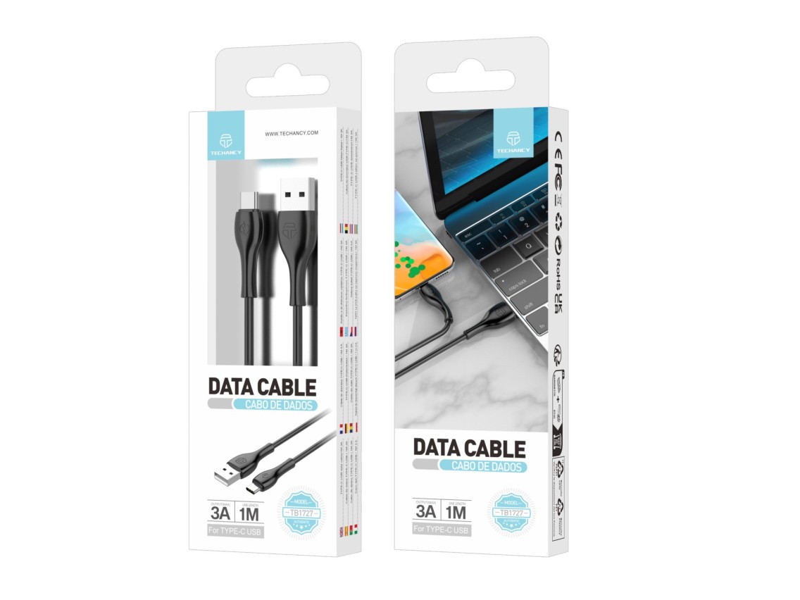 Cable de datos rápido Techancy 3A TB1727, conector USB tipo C, 1 metro de longitud para transferenci