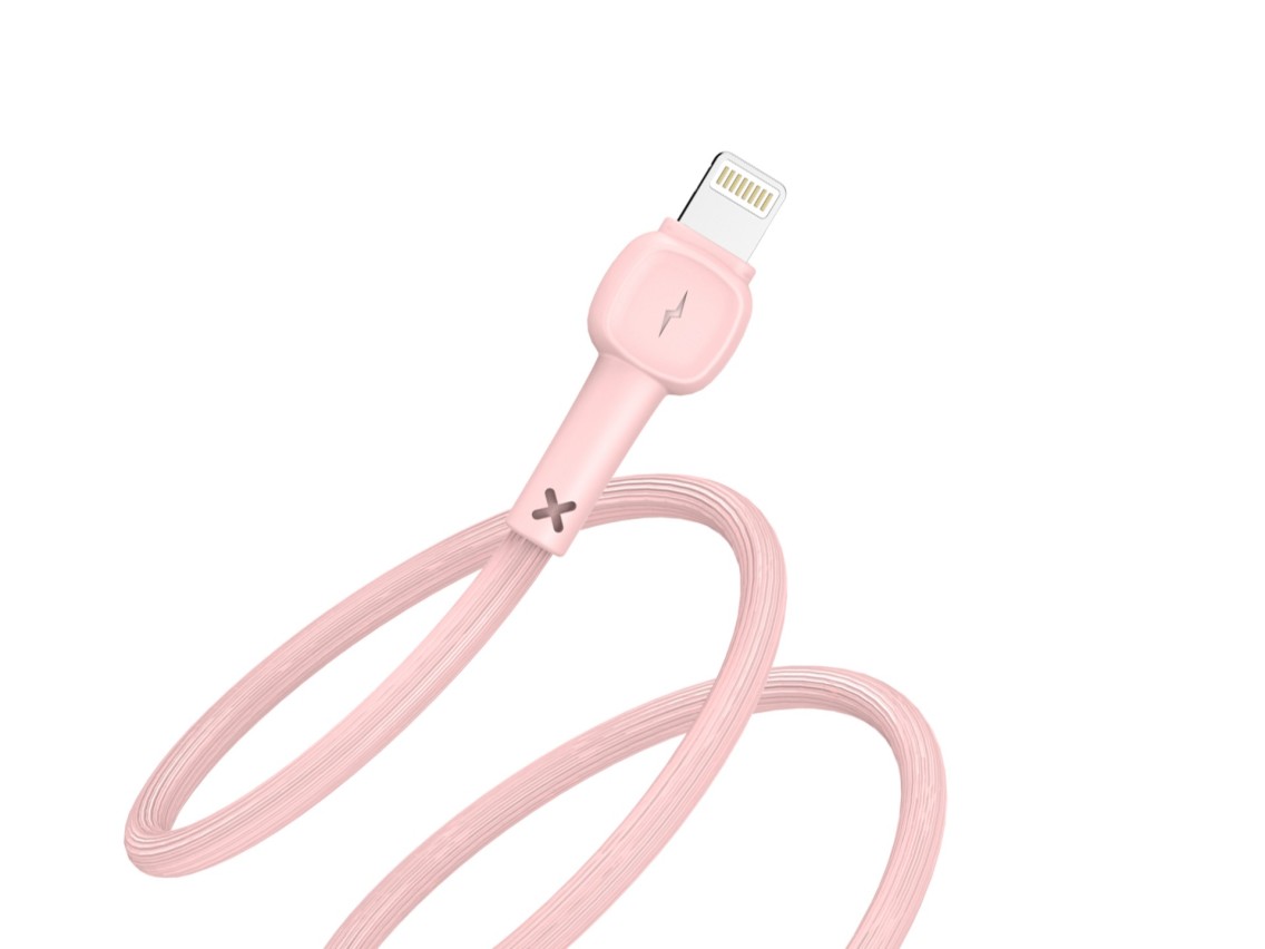 Cable de datos USB-Lightning Techancy rosa TB1660, carga rápida Macaron 2.4a, longitud 1.2m, compati