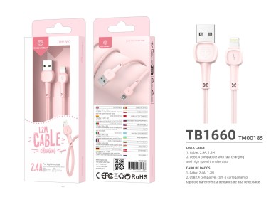 Techancy USB-Lightning Data Cable Pink TB1660, Fast Charging Macaron 2.4a, Length 1.2m, Compatible w